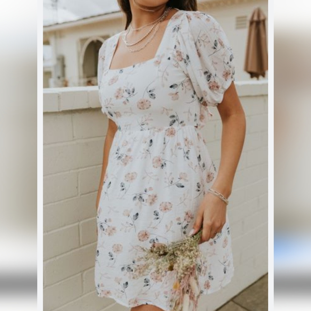 Nectar + Clothing Square Neckline Puff Sleeves Dress